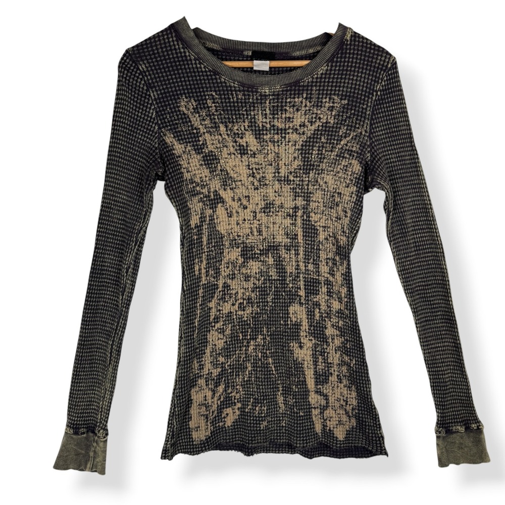 Daytrip Y2K Thermal Top Size Large Grunge Waffle Knit Streetwear Mall Goth 2000s